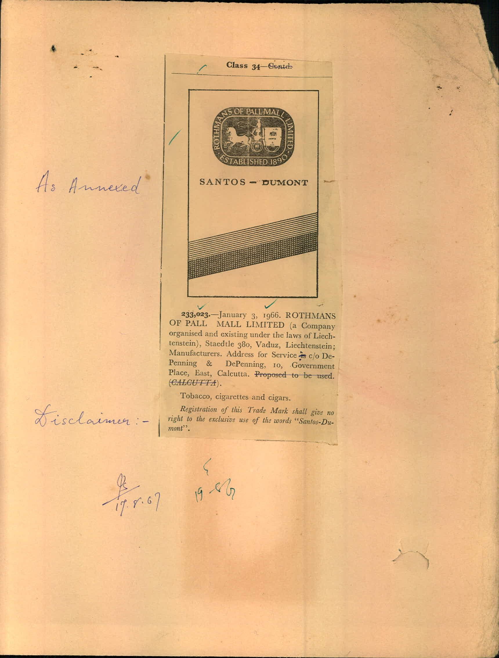 ROTHMANS OF PALLMALL trademark artwork
