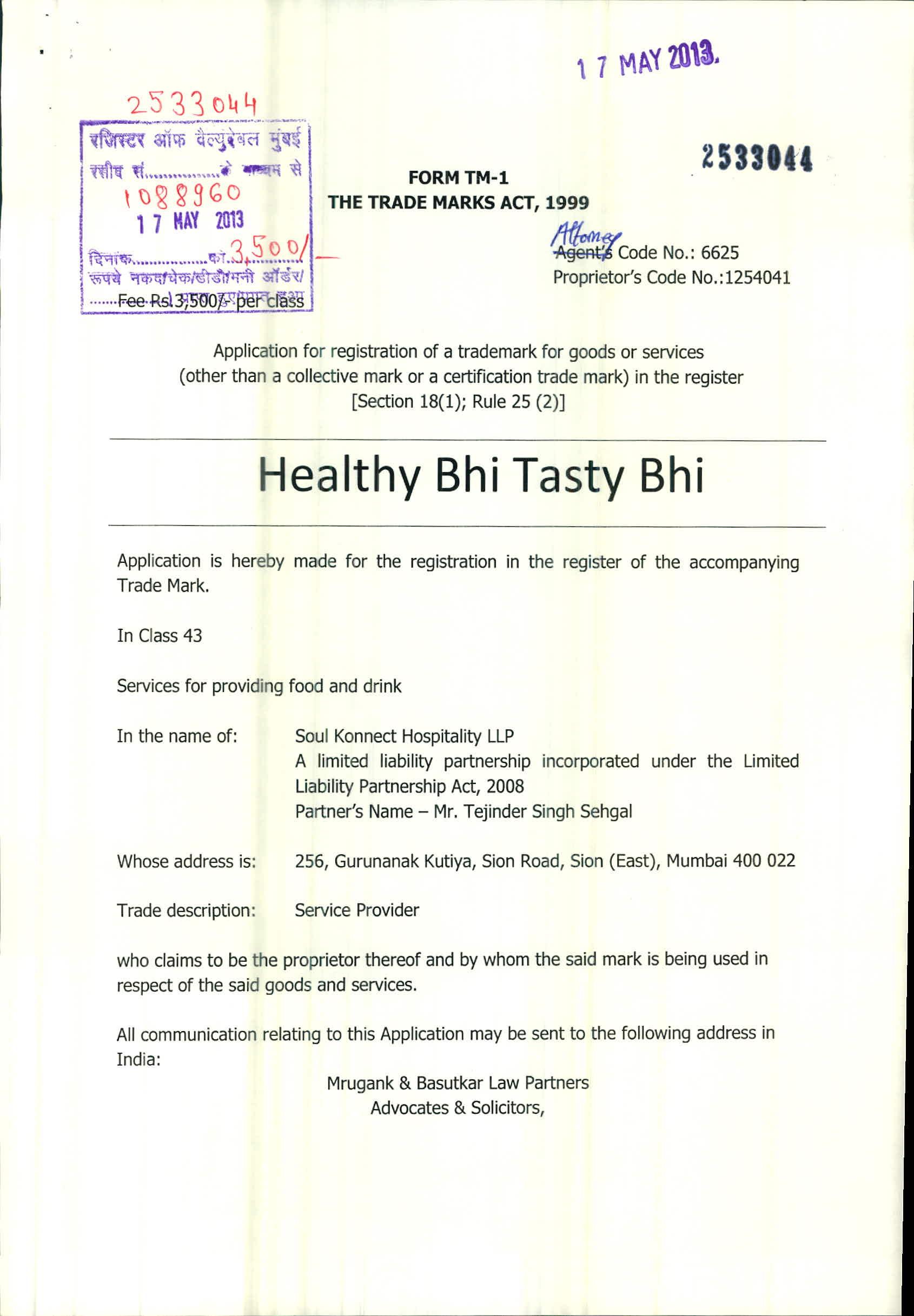 Healthy Bhi Tasty Bhi trademark artwork