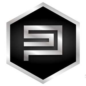 SP written in stylized manner within bordered hexagon trademark artwork