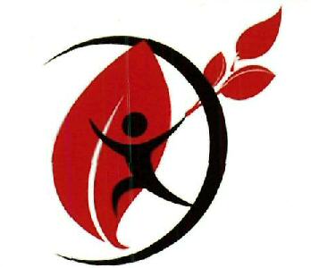 Person in a running position holding three leaves in a C (opposite direction) Shaped picture. trademark artwork