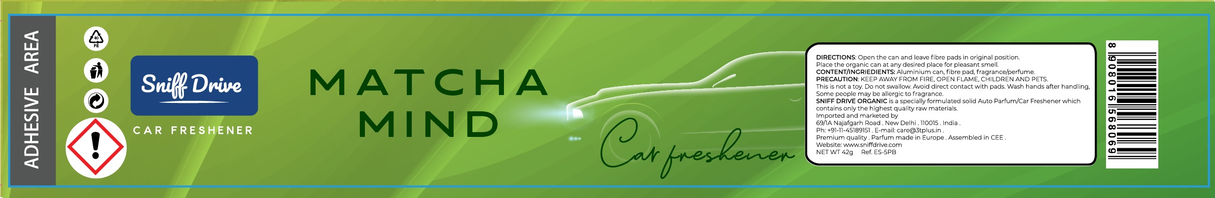 Sniff Drive; Matcha Mind CAR FRESHENER trademark artwork
