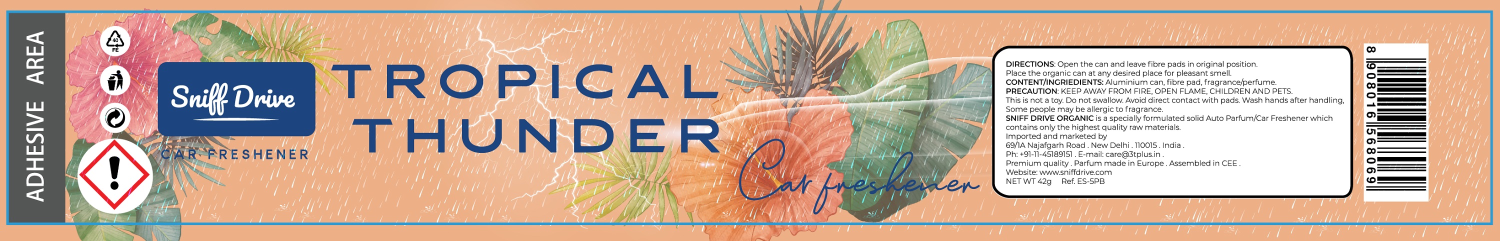Sniff Drive; Tropical Thunder CAR FRESHENER trademark artwork