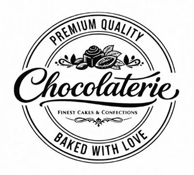 CHOCOLATERIE ; PREMIUM QUALITY, BAKED WITH LOVE, FINEST CAKES & CONFECTIONS trademark artwork