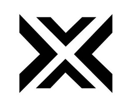 Stylized device mark featuring geometrically-symmetrical, chevron-like elements forming an abstract “X” design trademark artwork