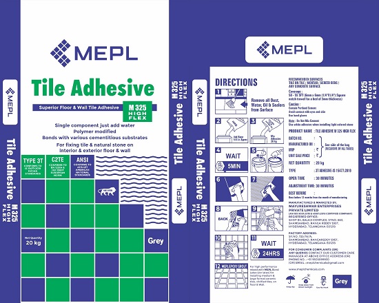 MEPL TILE ADHESIVE M325 HIGH FLEX LABEL trademark artwork