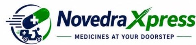 Novedra Xpress (with tagline MEDICINES AT YOUR DOORSTEP and device of scooter and capsule) trademark artwork
