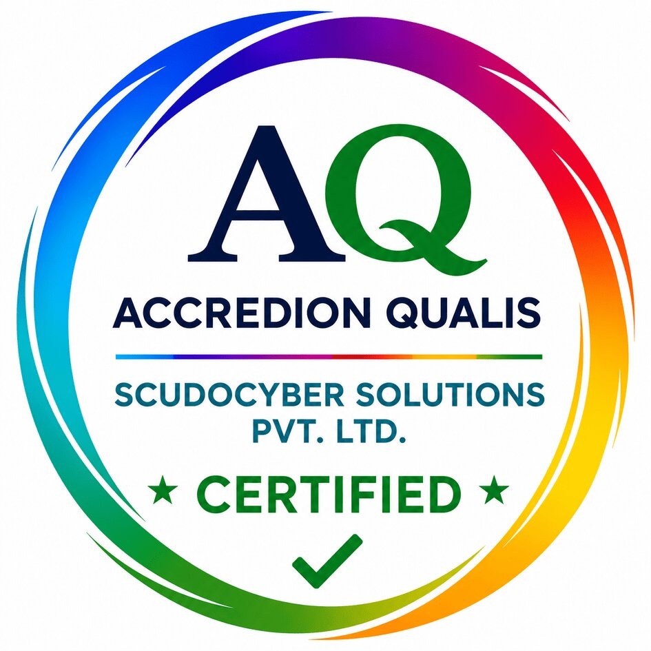 AQ ACCREDION QUALIS SCUDOCYBER SOLUTIONS PVT. LTD. CERTIFIED trademark artwork