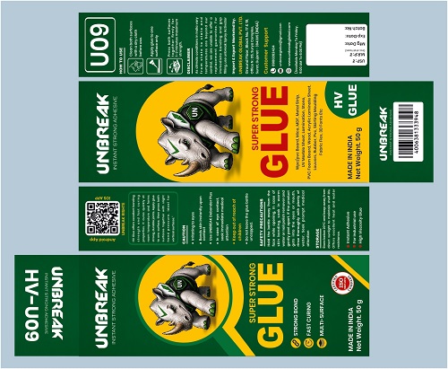 UNBREAK HV GLUE -U09 WITH TAGLINE INSTANT STRONG ADHESIVE(LABEL). trademark artwork