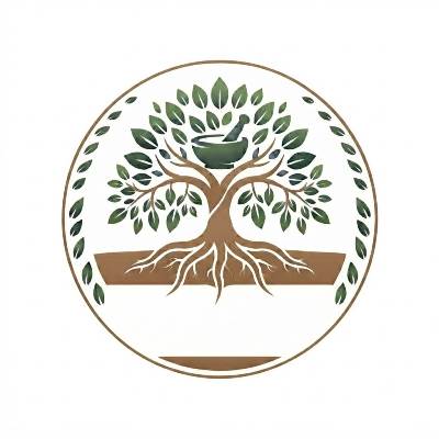 DEVICE OF TREE IN A CIRCLE WITH MORTAR AND PESTLE trademark artwork