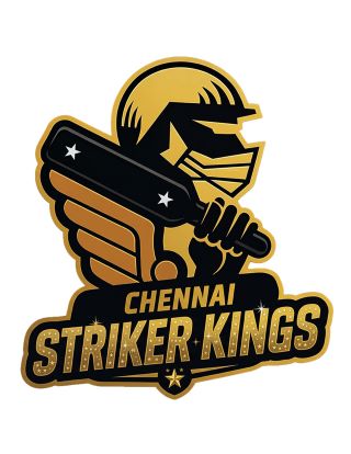 CHENNAI STRIKER KINGS & CARICATURE OF HELMETED BATSMAN, BAT, STUMP & BALL trademark artwork