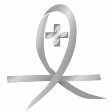 An abstract ribbon symbolizing women’s health awareness, featuring a stylized cross and butterfly trademark artwork