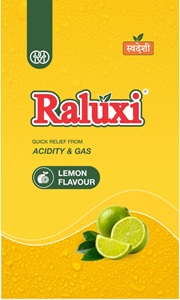 LOGO OF RULAXI WITH QUICK RELIEF FORM ACIDITY AND GAS LEMON FLAVOUR trademark artwork