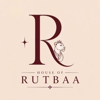A composite device mark comprising a stylized letter "R" with "HOUSE OF RUTBAA". trademark artwork