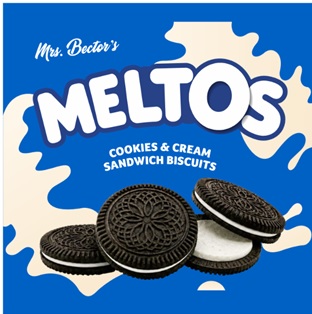 MRS. BECTOR’S MELTOS COOKIES & CREAM SANDWICH BISCUITS (DEVICE MARK) trademark artwork