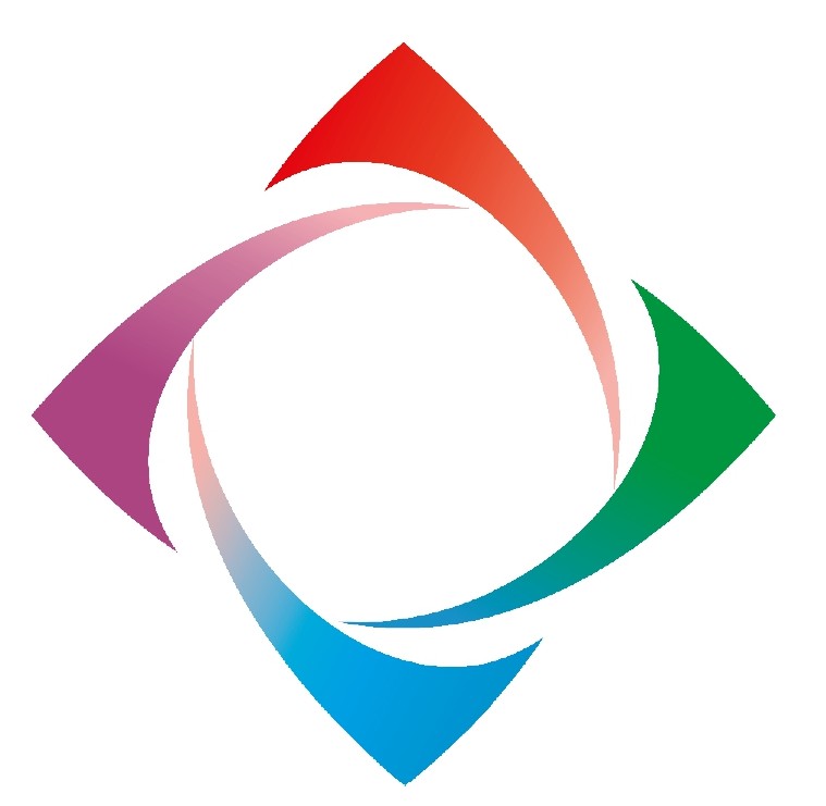 A stylized circular logo comprising four interlocking curved elements in purple, orange-red, green and blue trademark artwork