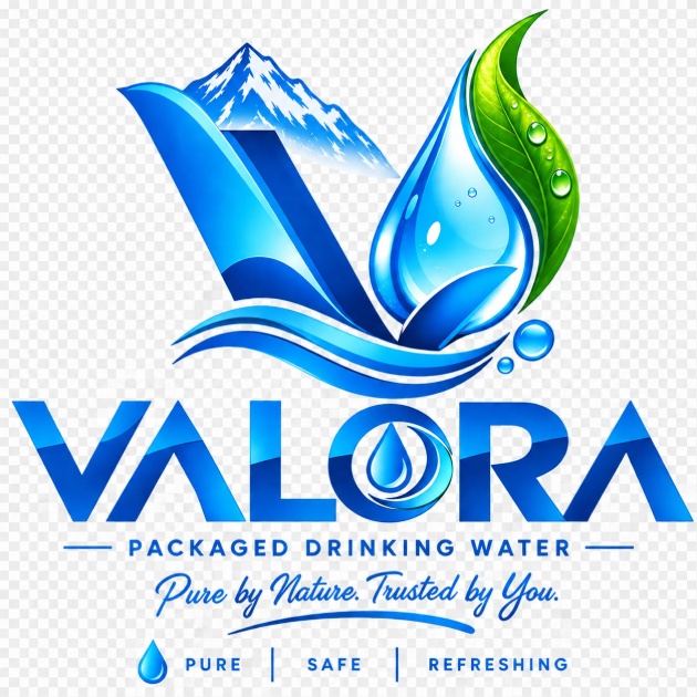 DEVICE MARK COMPRISING stylized word "VALORA" with mountain, water splash, leaf, and slogans. trademark artwork