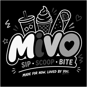 Mivo -Sip • Scoop • Bite Made for now. Loved by you (With Device) trademark artwork