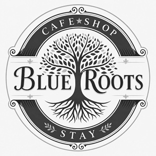 CAFE SHOP BLUE ROOTS STAY trademark artwork