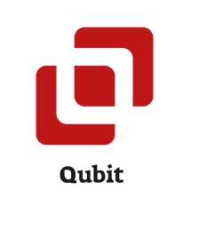 QUBIT with a design on top trademark artwork