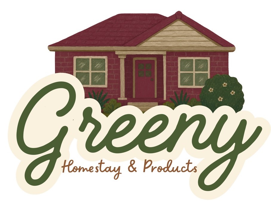 GREENY HOMESTAY AND PRODUCTS with device trademark artwork