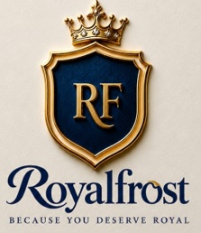 ROYALFROST BECAUSE YOU DESERVE ROYAL with Letter RF trademark artwork