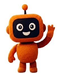 An orange robot plush toy trademark artwork