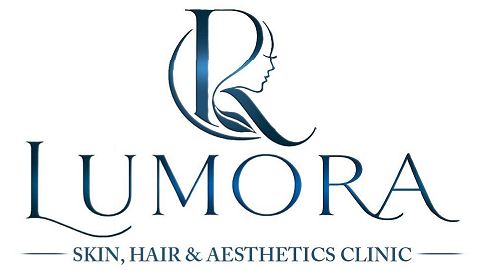 LUMORA - SKIN, HAIR & AESTHETICS CLINIC with LR (DEVICE OF HUMAN FACE) trademark artwork
