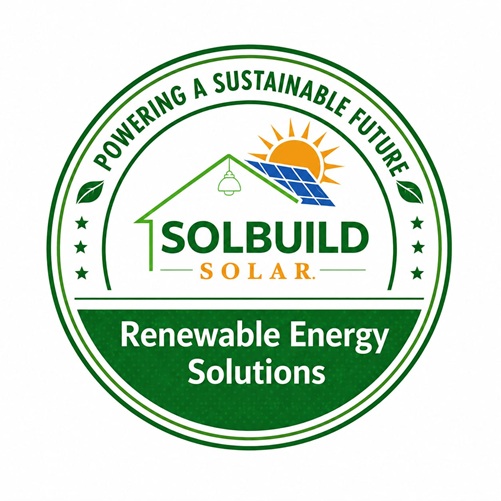POWERING A SUSTAINABLE FUTURE with device of SOLBUILD SOLAR and Tagline Renewable Energy Solutions trademark artwork