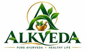 ALKVEDA with stylized 'A' device and tagline 'PURE AYURVEDA . HEALTHY LIFE' trademark artwork