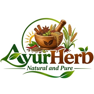 AYURHERB WITH DEVICE OF MORTAR AND PESTLE trademark artwork