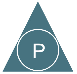 Device of P within a circle which is inside a triangle trademark artwork