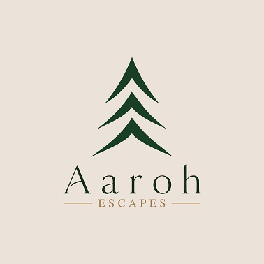 “AAROH ESCAPES” in stylized lettering, with a stylized green treedevice positioned above the wording. trademark artwork