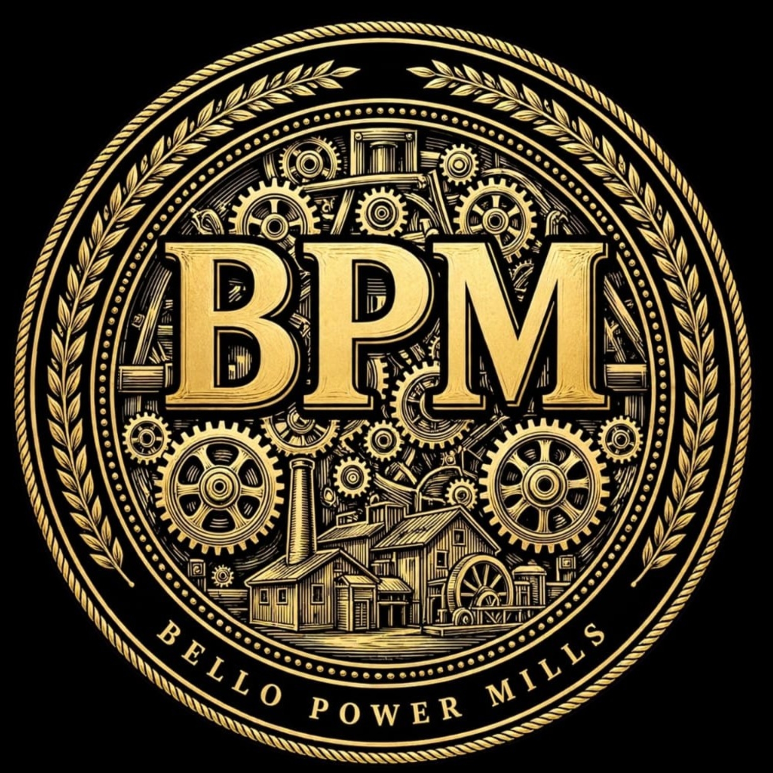 BPM along with device "BELLO POWER MILLS" trademark artwork