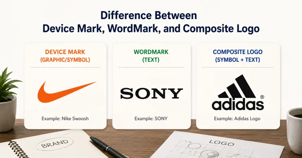 difference between wordmark, device mark, composite logo