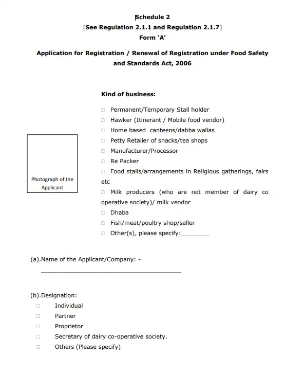 form a fssai sample format