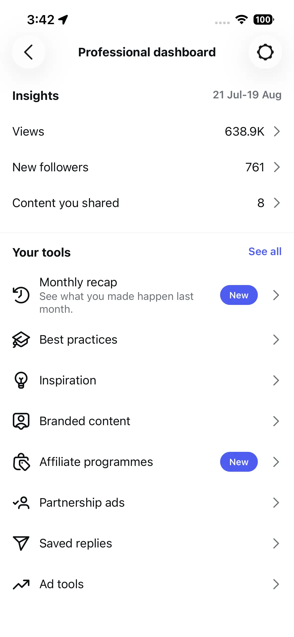 instagram professional dashboard