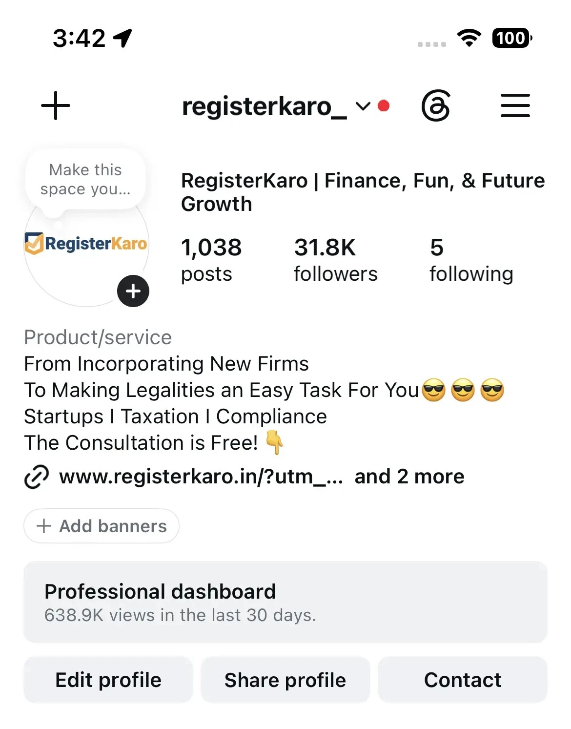 instagram professional account