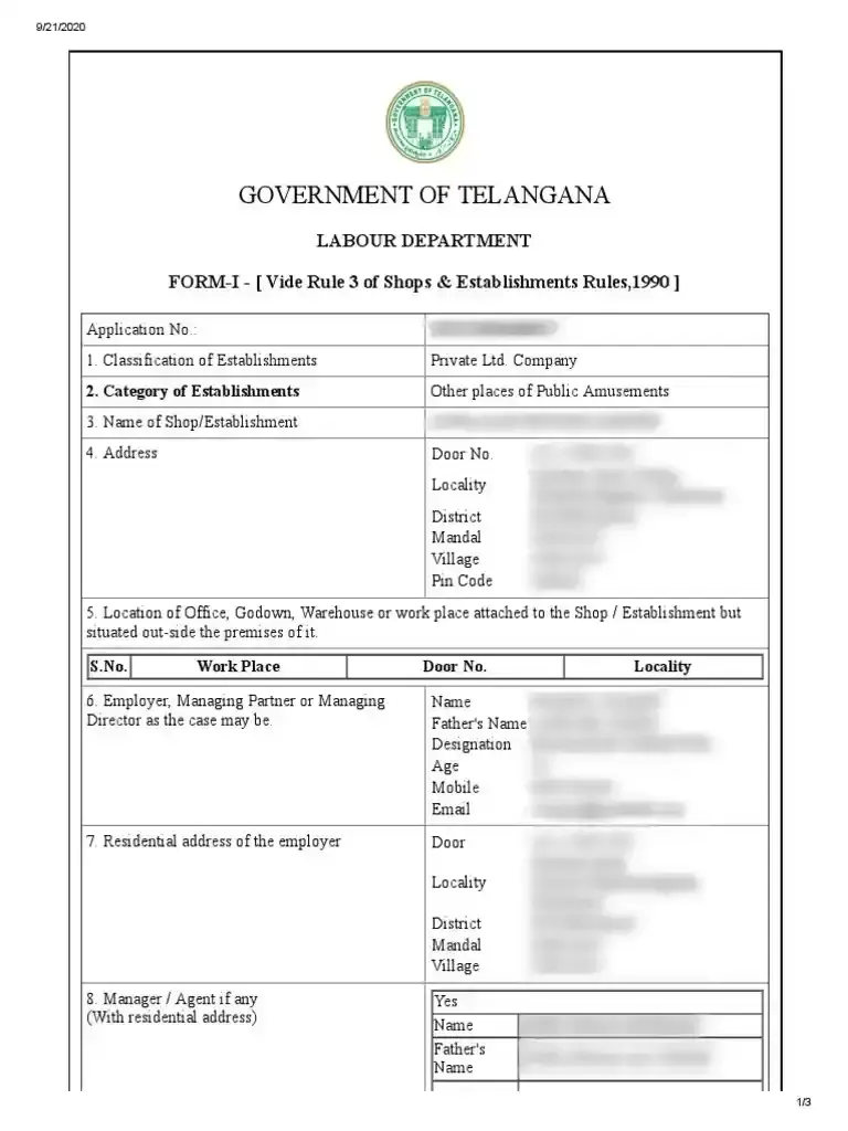 shop and establishment certificate