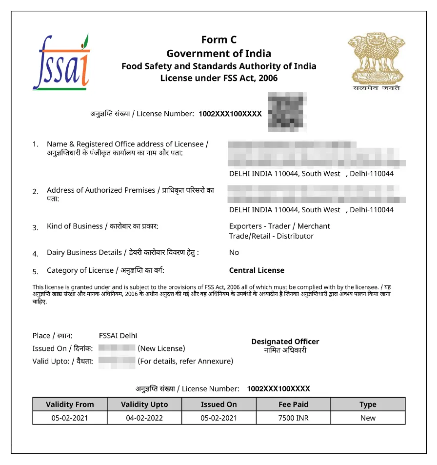 fssai central license