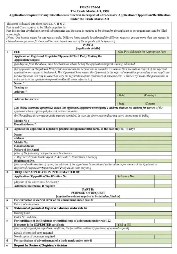 trademark form tm m sample